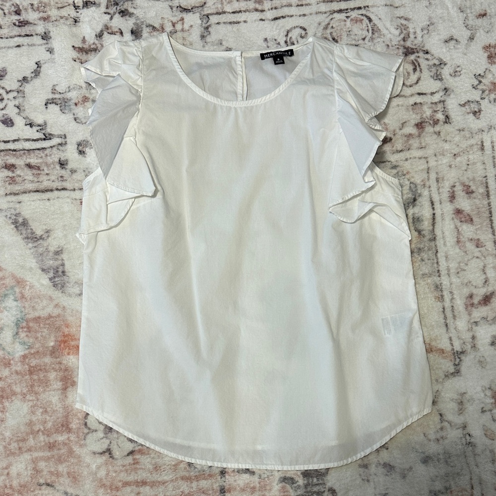 J. Crew Elegant White Ruffle Sleeve Top
